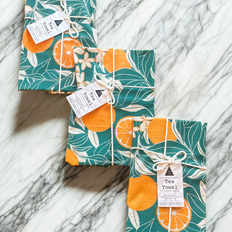 Orange Blossoms Screen-Printed Tea Towel