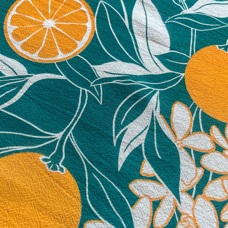 Orange Blossoms Screen-Printed Tea Towel