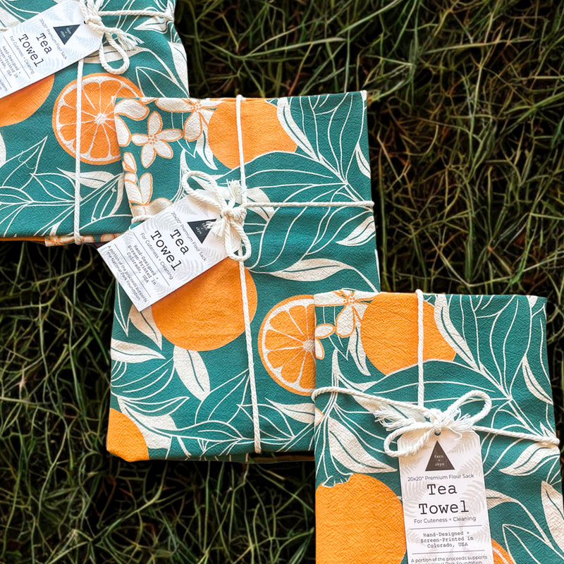 Orange Blossoms Screen-Printed Tea Towel