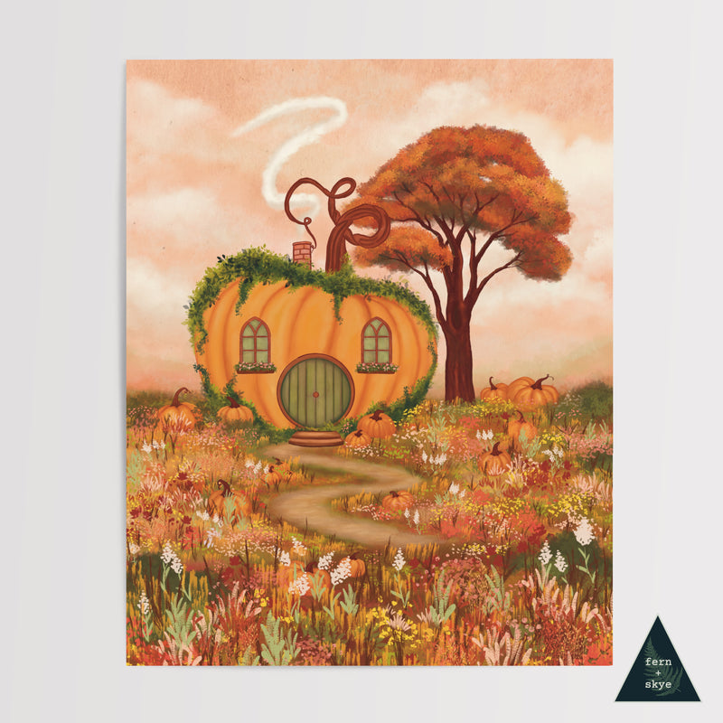 Pumpkin Cottage Art Print