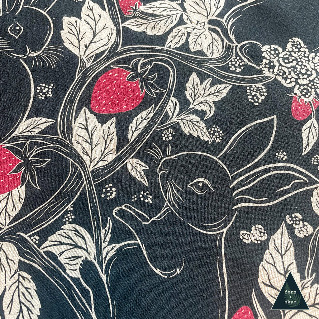 Bunnies & Berries Screen-Printed Tea Towel