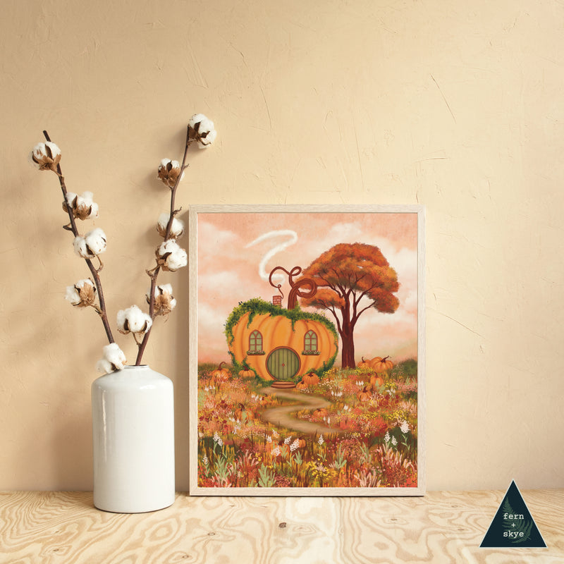 Pumpkin Cottage Art Print
