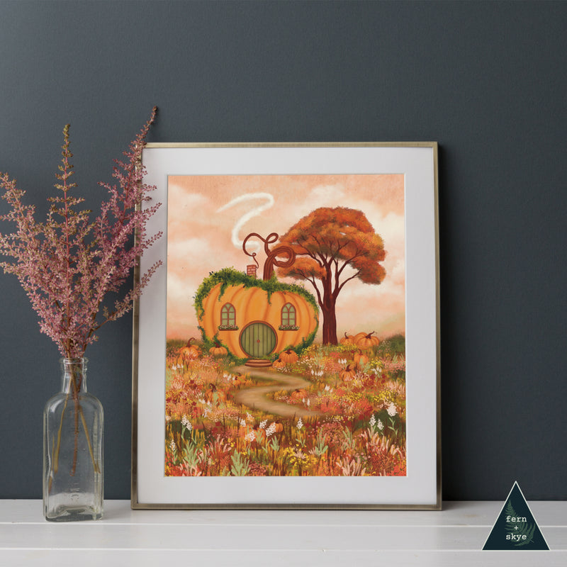 Pumpkin Cottage Art Print