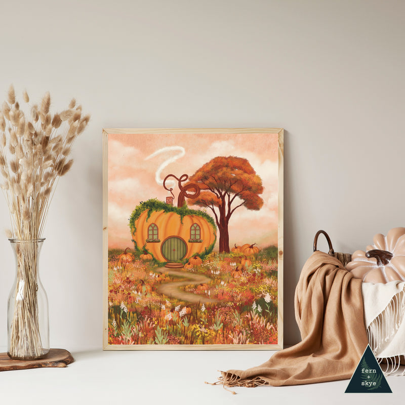 Pumpkin Cottage Art Print