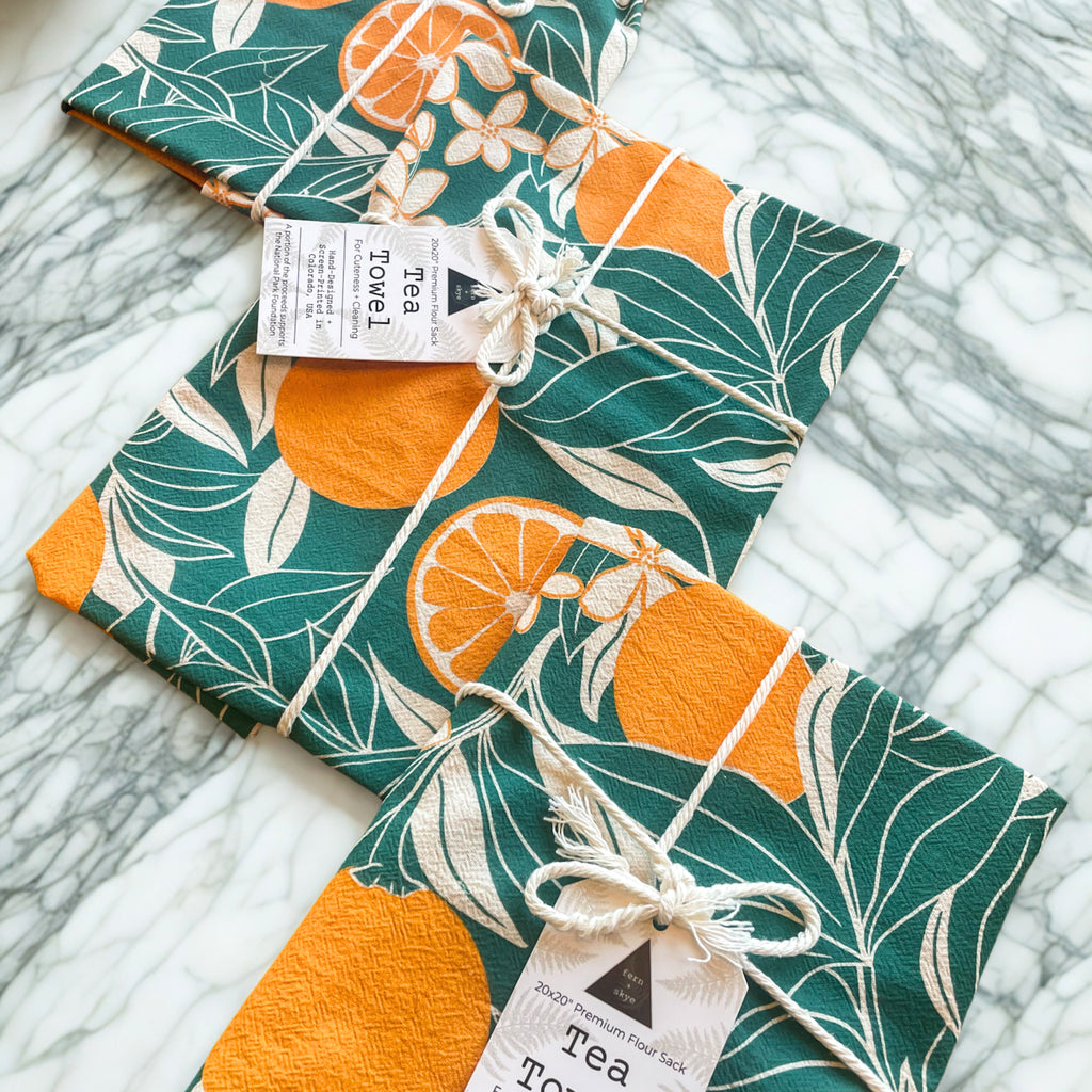 Orange Blossoms Screen-Printed Tea Towel