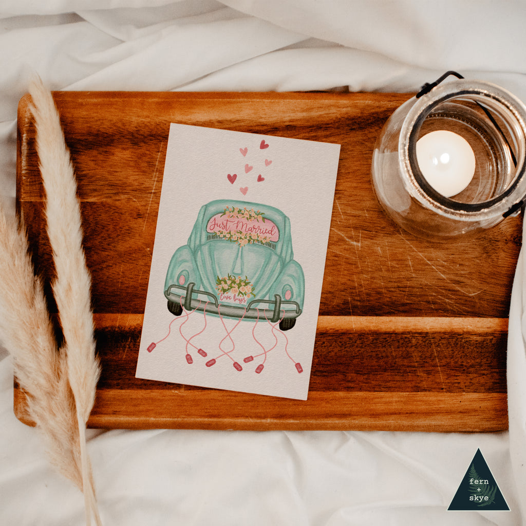 Just Married "Love Bug" Sustainable Greeting Card - 4x6"