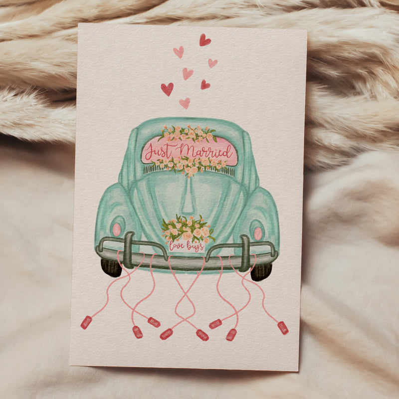 Just Married "Love Bug" Sustainable Greeting Card - 4x6"