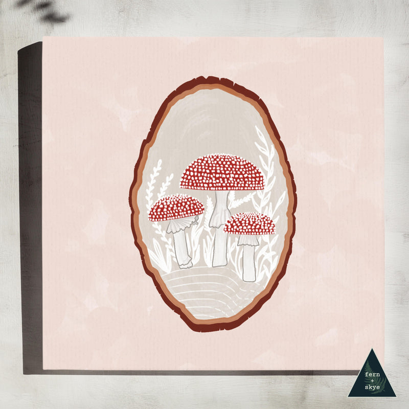 Red Mushroom Wood Slice Canvas Print