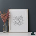 Peony Line Art Print - Black and White