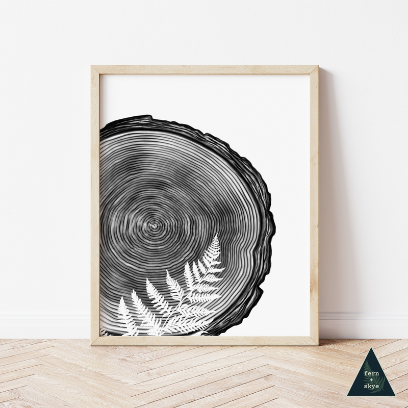 Fern in Wood Slice Art Print