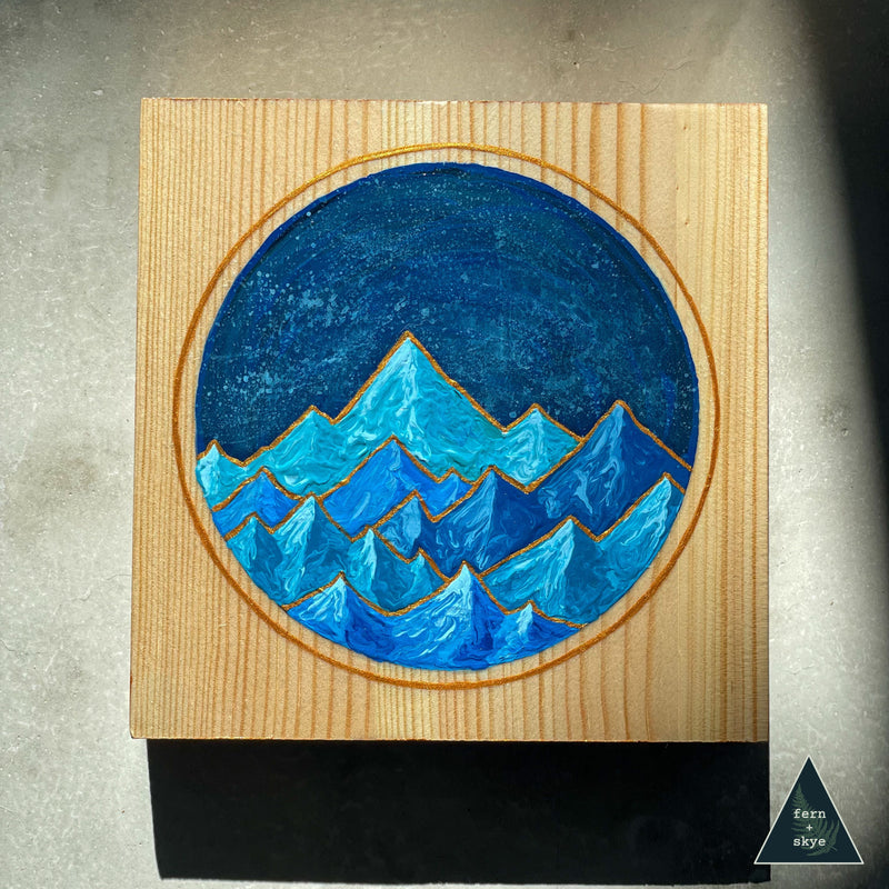 "Stargazing from the Mountain Tops" - Original Acrylic Painting on Pine Wood