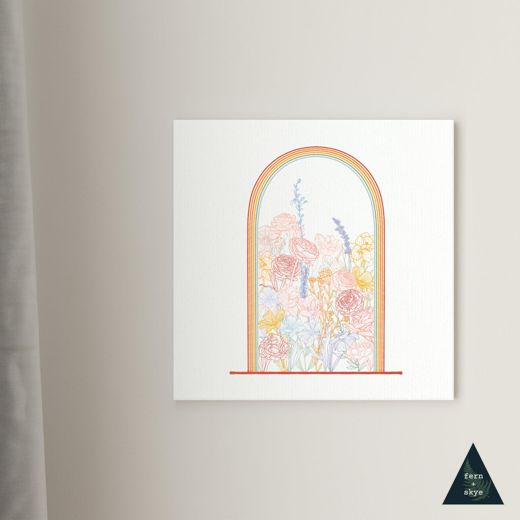 Rainbow Floral Dome Terrarium Canvas Print