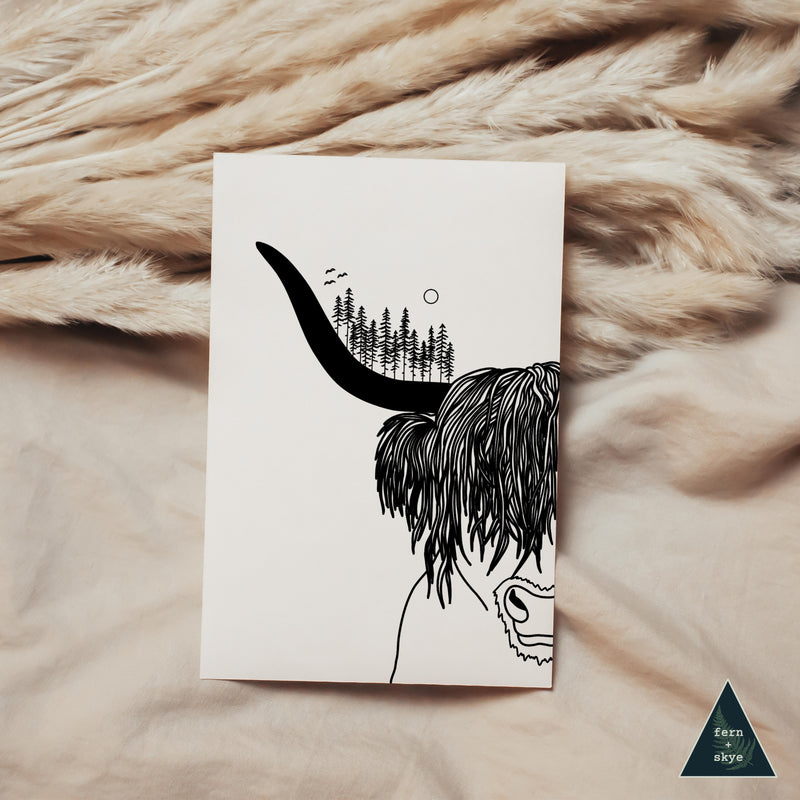Highland Cow Forest Sustainable Greeting Card - 4x6"