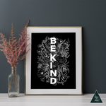 Be Kind Floral Illustration Art Print - Black