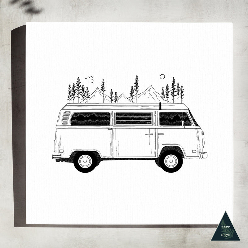 Camper Van Forest Mountain Canvas Print