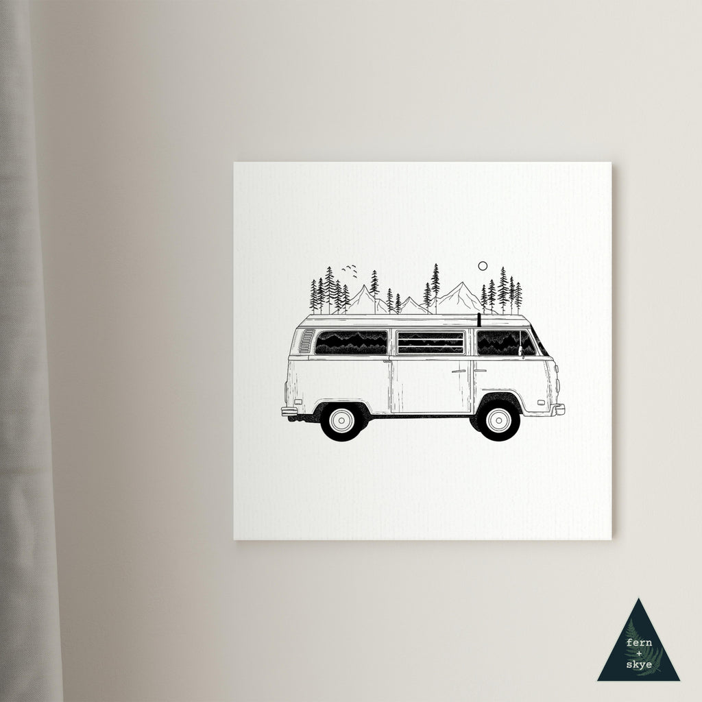 Camper Van Forest Mountain Canvas Print