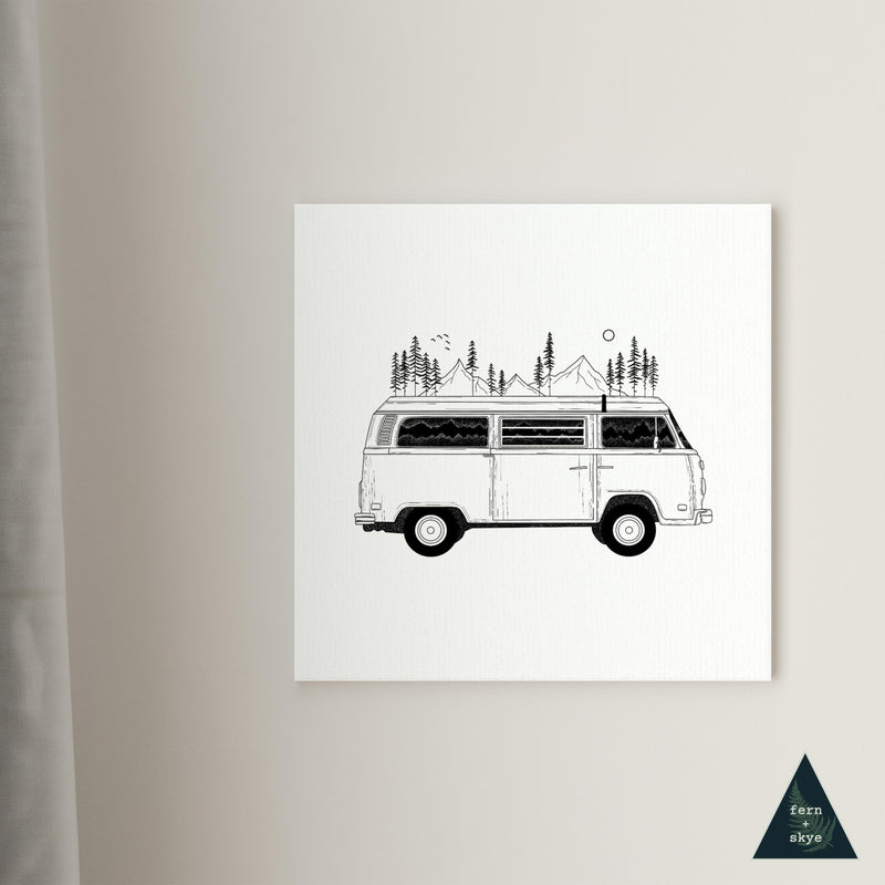 Camper Van Forest Mountain Canvas Print