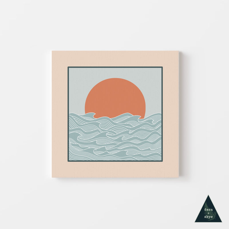 Ocean Sunset Line Canvas Print - Colored