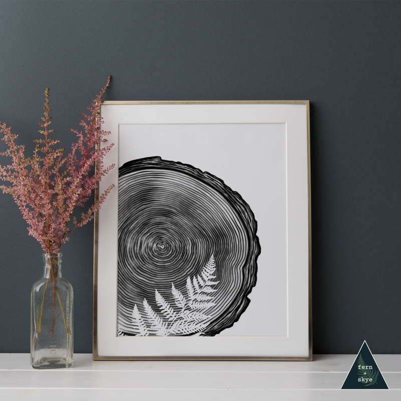 Fern in Wood Slice Art Print