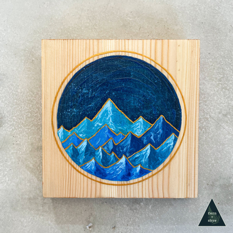 "Stargazing from the Mountain Tops" - Original Acrylic Painting on Pine Wood