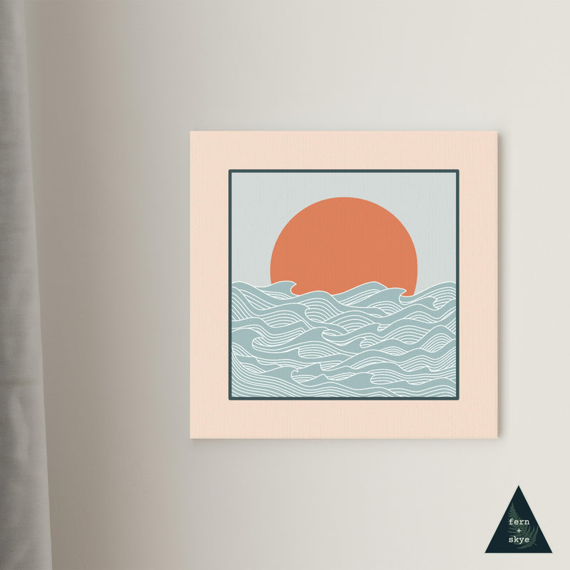 Ocean Sunset Line Canvas Print - Colored