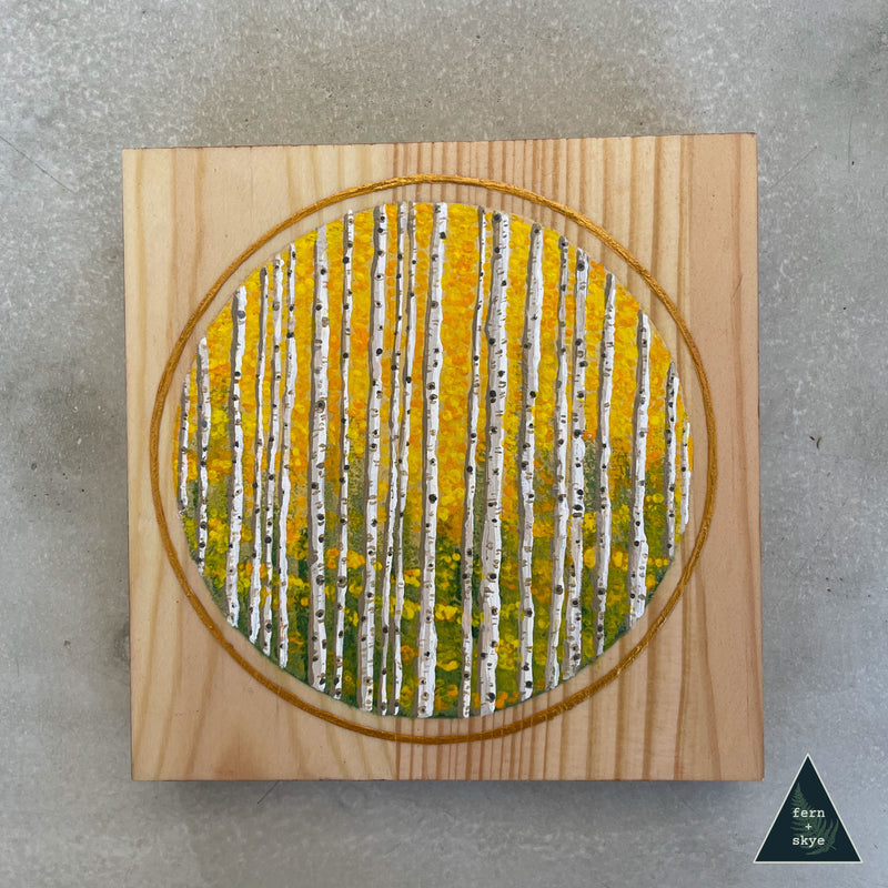 "Aspen Golden Hour" - Original Acrylic Painting on Pine Wood