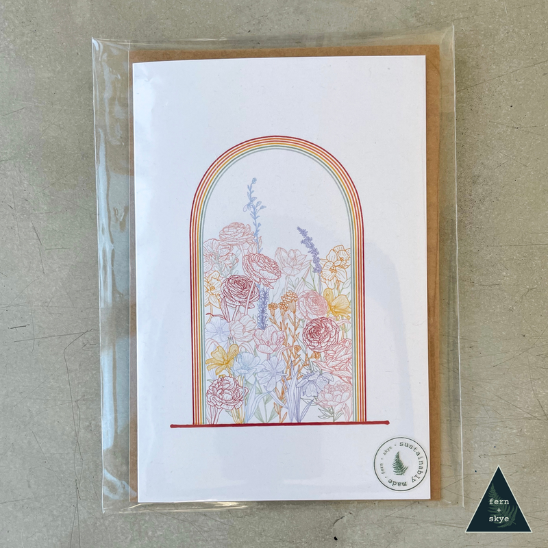 Rainbow Floral Dome Terrarium Sustainable Greeting Card - 4x6"