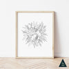 Peony Line Art Print - Black and White