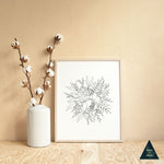 Peony Line Art Print - Black and White