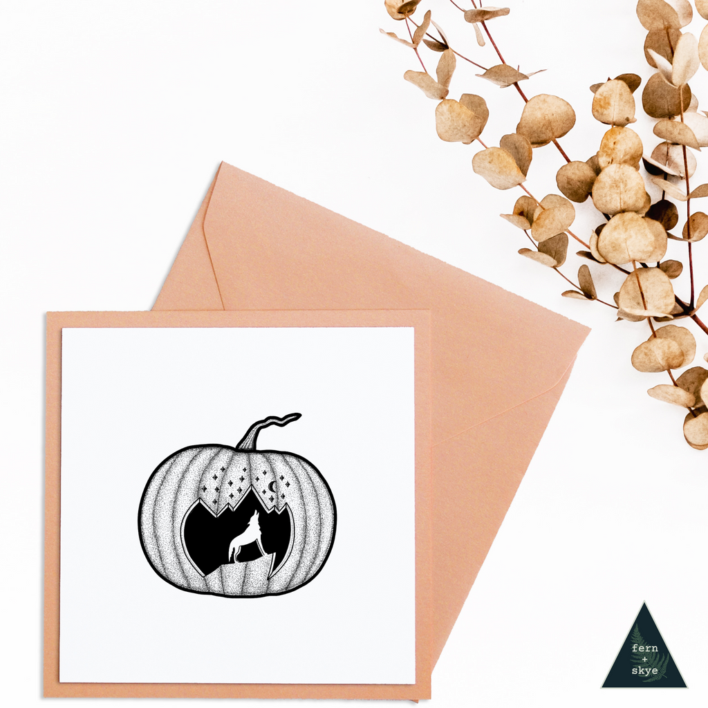 Howling Wolf Jack-o-lantern Mini Print