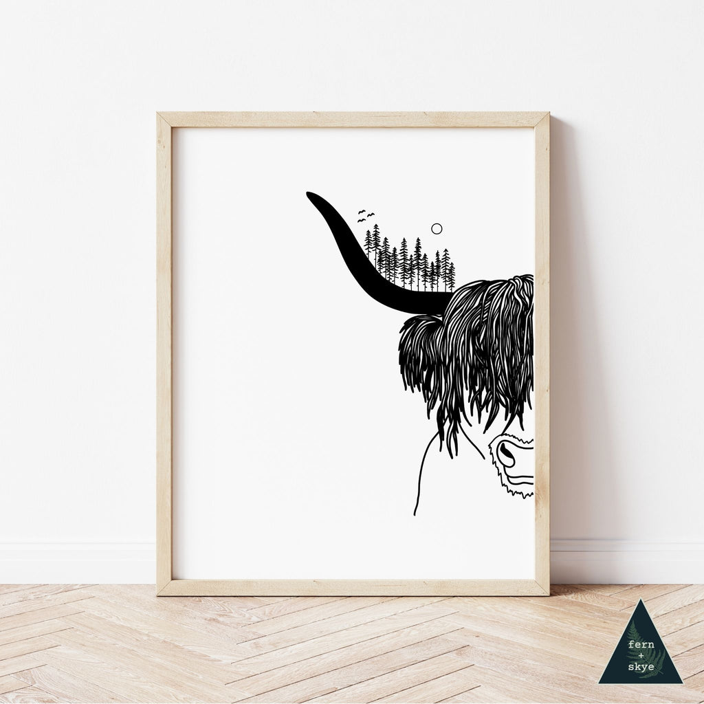 Highland Cow Forest Art Print