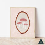 Red Mushroom Wood Slice Art Print