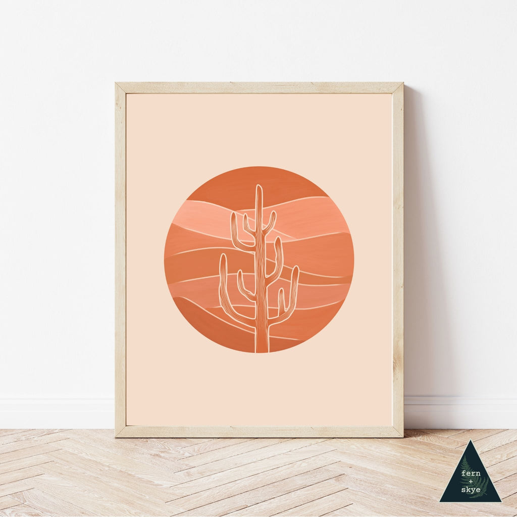 Terracotta Desert Cactus Sun Art Print