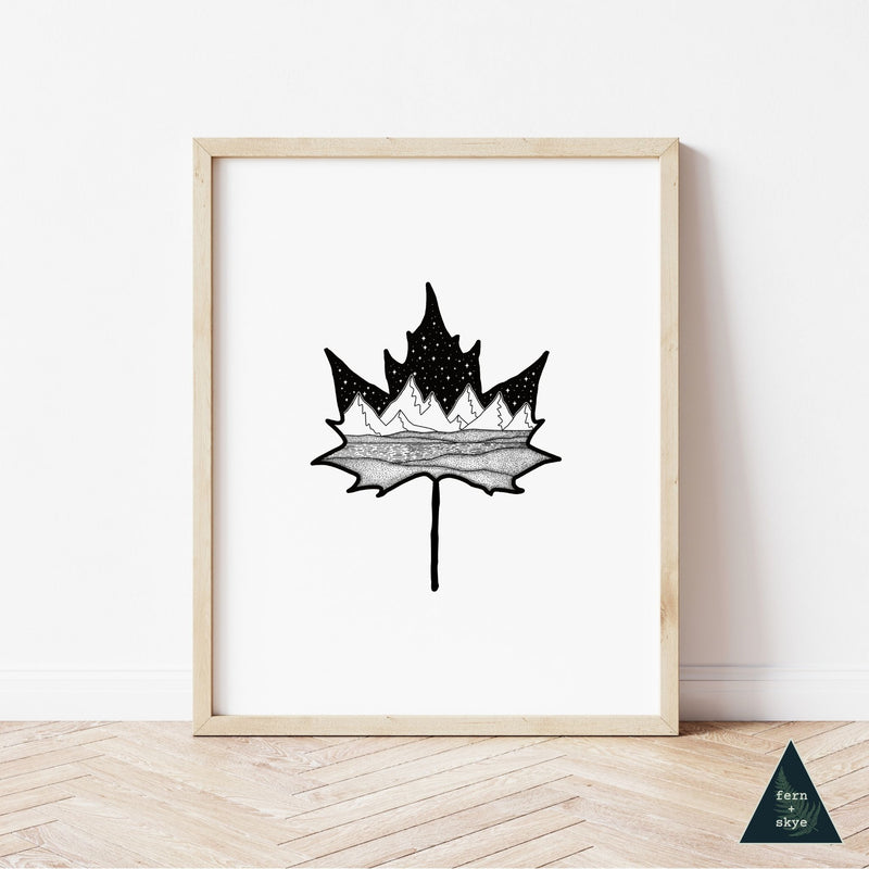 Maple Leaf Starry Mountain Art Print