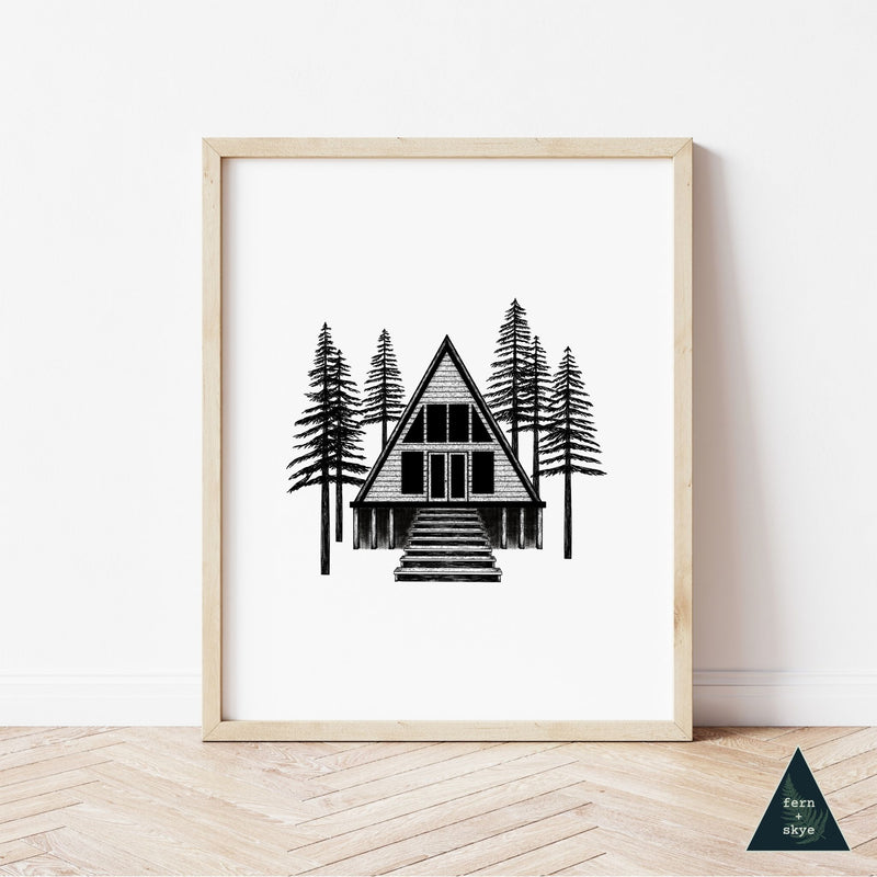 Woodland A-frame Cabin Art Print