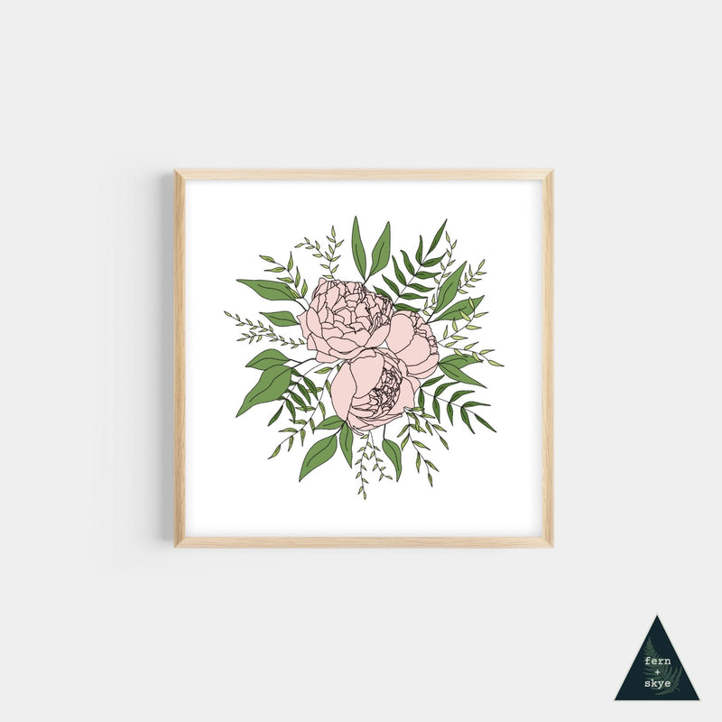 Peony Colored Line Art Mini Print