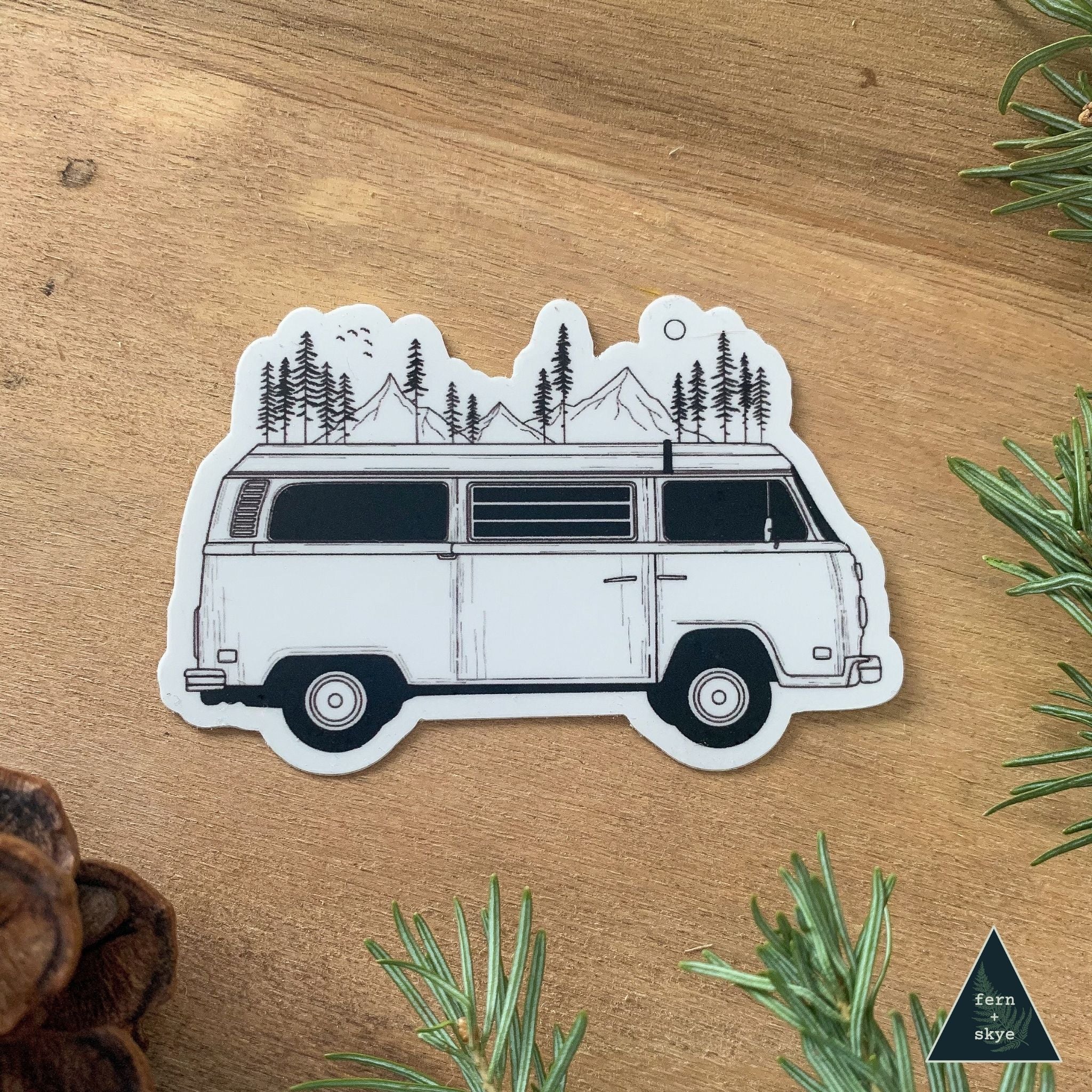 camper van aufkleber Camper Van Forest Mountain Sticker – Fern and Skye