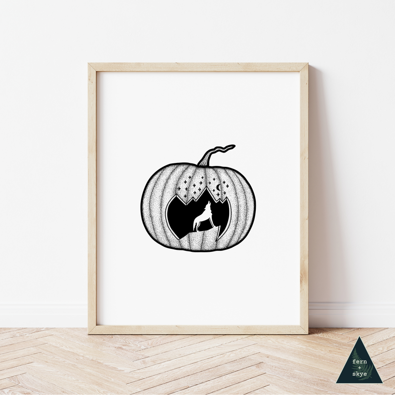 Howling Wolf Jack-o-lantern Art Print